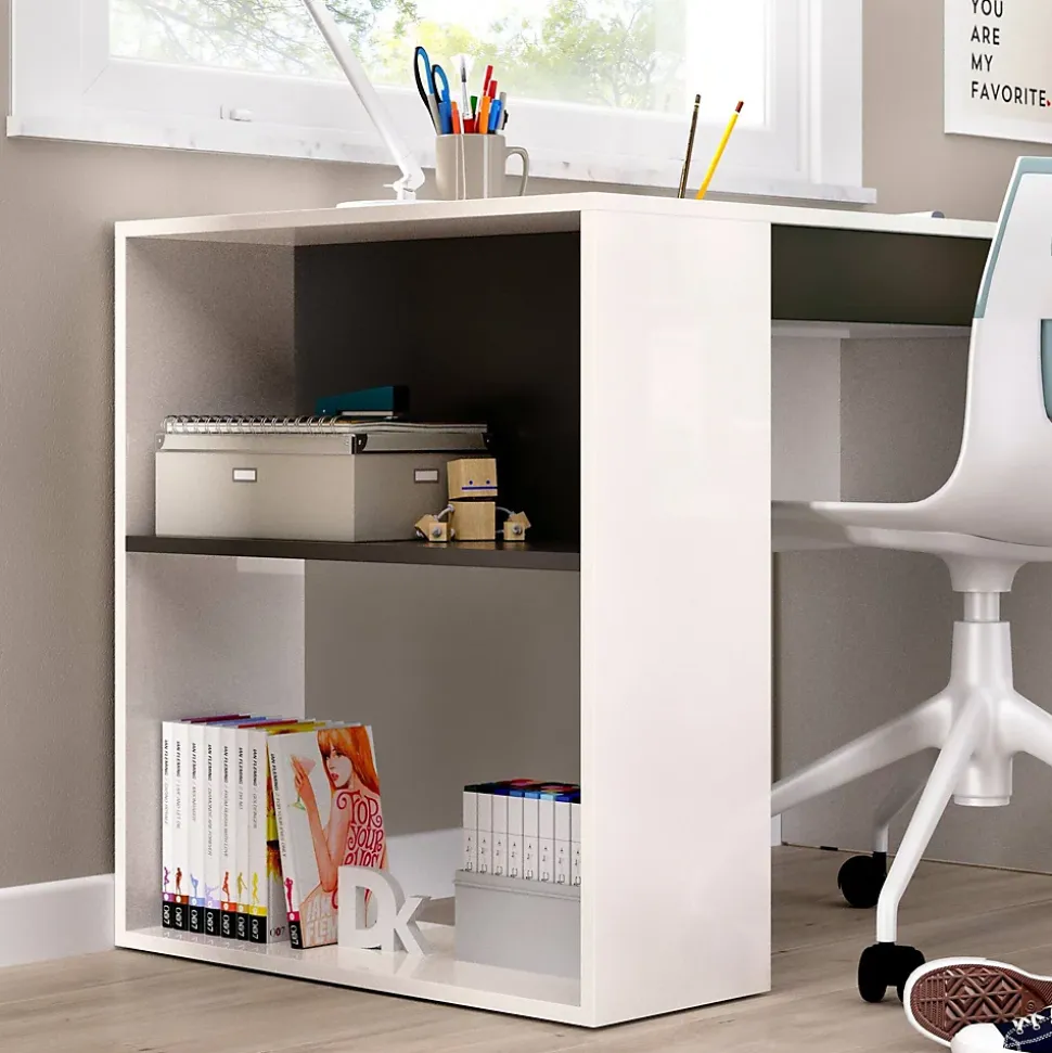 Bureau Dfalc, Bureau polyvalent pour bureau ou chambre, Table d'étude linéaire avec étagères, 115x50h74 cm, Blanc et Anthracite