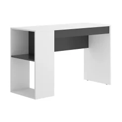 Bureau Dfalc, Bureau polyvalent pour bureau ou chambre, Table d'étude linéaire avec étagères, 115x50h74 cm, Blanc et Anthracite