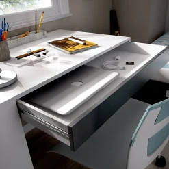 Bureau Dfalc, Bureau polyvalent pour bureau ou chambre, Table d'étude linéaire avec étagères, 115x50h74 cm, Blanc et Anthracite