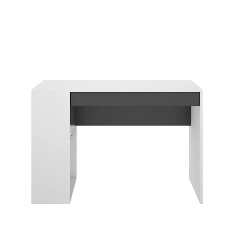 Bureau Dfalc, Bureau polyvalent pour bureau ou chambre, Table d'étude linéaire avec étagères, 115x50h74 cm, Blanc et Anthracite