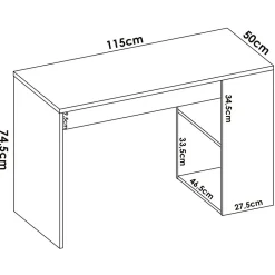 Bureau Dfalc, Bureau polyvalent pour bureau ou chambre, Table d'étude linéaire avec étagères, 115x50h74 cm, Blanc et Anthracite