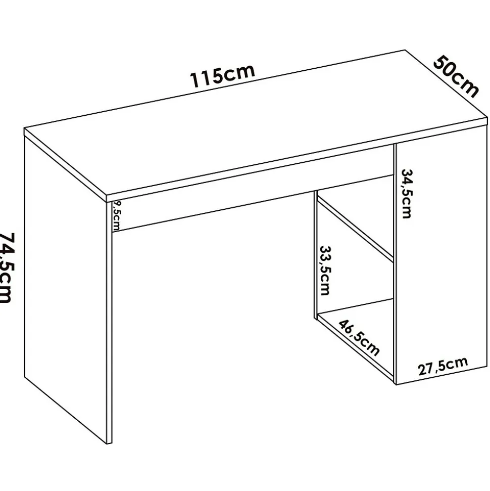 Bureau Dfalc, Bureau polyvalent pour bureau ou chambre, Table d'étude linéaire avec étagères, 115x50h74 cm, Blanc et Anthracite