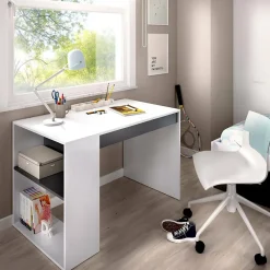 Bureau Dfalc, Bureau polyvalent pour bureau ou chambre, Table d'étude linéaire avec étagères, 115x50h74 cm, Blanc et Anthracite