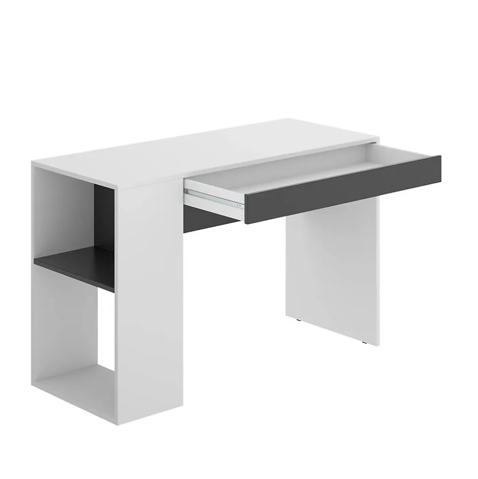 Bureau Dfalc, Bureau polyvalent pour bureau ou chambre, Table d'étude linéaire avec étagères, 115x50h74 cm, Blanc et Anthracite