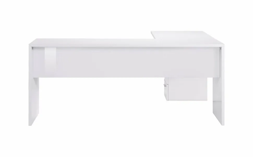 Bureau Dguarin, Bureau d'angle PC, Table de bureau polyvalente, Bureau gain de place multi-positions, 160x60h75 cm, Blanc brillant