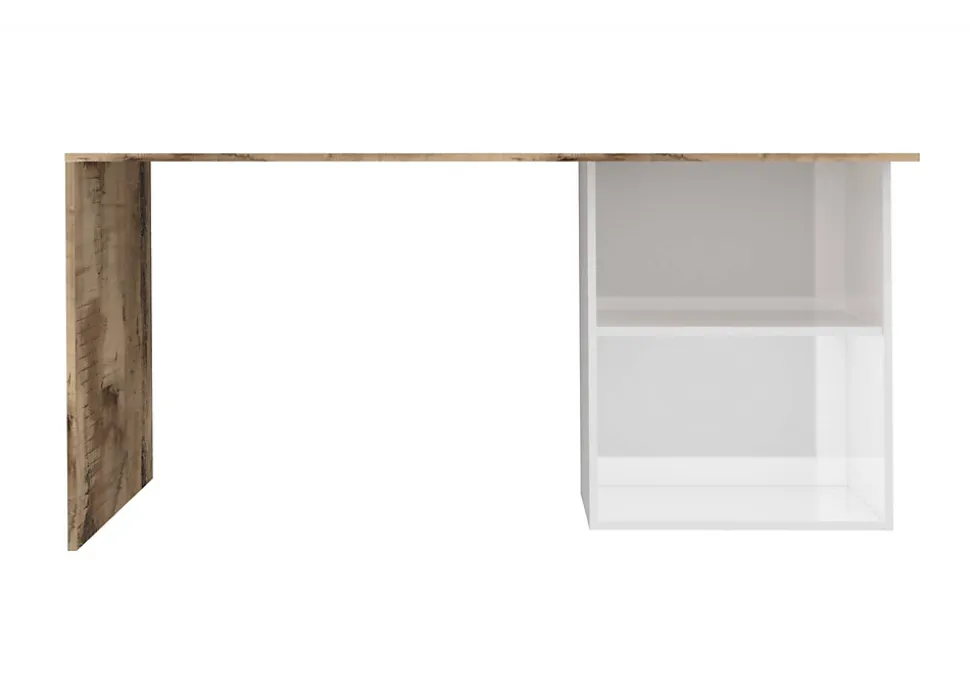 Bureau Dmait, Bureau PC linéaire, Table de bureau polyvalente, Bureau peu encombrant, 110x50h75 cm, Blanc brillant et érable