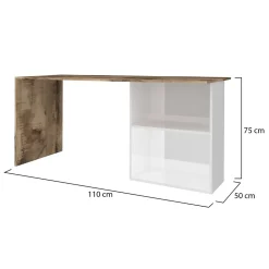 Bureau Dmait, Bureau PC linéaire, Table de bureau polyvalente, Bureau peu encombrant, 110x50h75 cm, Blanc brillant et érable