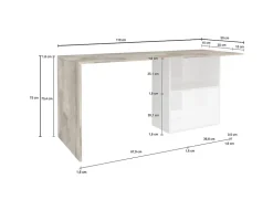 Bureau Dmait, Bureau PC linéaire, Table de bureau polyvalente, Bureau peu encombrant, 110x50h75 cm, Blanc brillant et érable
