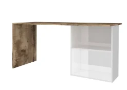 Bureau Dmait, Bureau PC linéaire, Table de bureau polyvalente, Bureau peu encombrant, 110x50h75 cm, Blanc brillant et érable