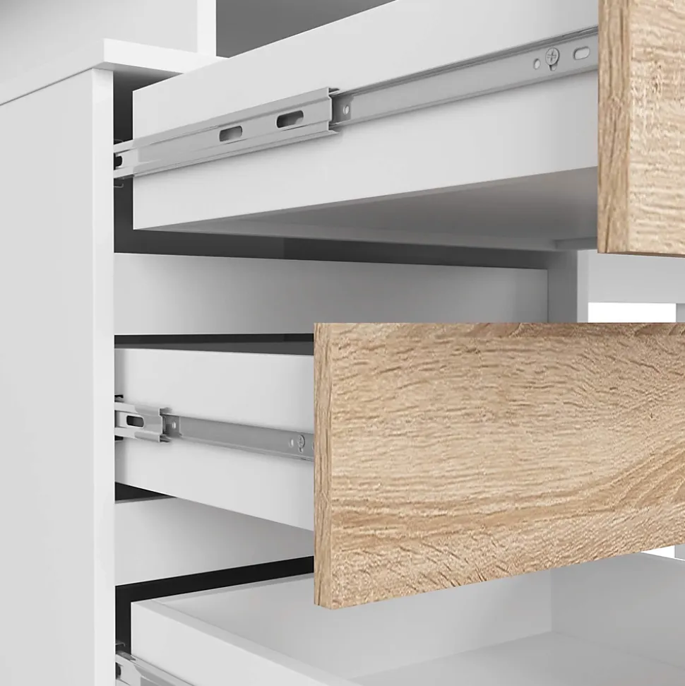 Bureau d'ordinateur AKORD CLP Blanc 135 cm 3 tiroirs façade Chêne Sonoma 2 étagères 135x60x77 cm