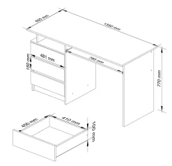 Bureau d'ordinateur AKORD CLP Blanc 135 cm 3 tiroirs façade Chêne Sonoma 2 étagères 135x60x77 cm