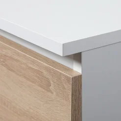 Bureau d'ordinateur AKORD ANA Blanc 124 cm 1 porte 3 tiroirs façade Chêne Sonoma 5 étagères 124x52x74 cm