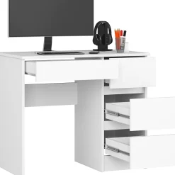 Bureau d'ordinateur AKORD droit A7 Blanc 90 cm 4 tiroirs façade Blanche 90x50x77 cm
