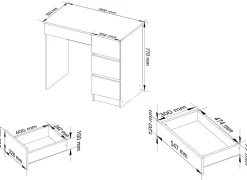 Bureau d'ordinateur AKORD droit A7 Blanc 90 cm 4 tiroirs façade Blanche 90x50x77 cm