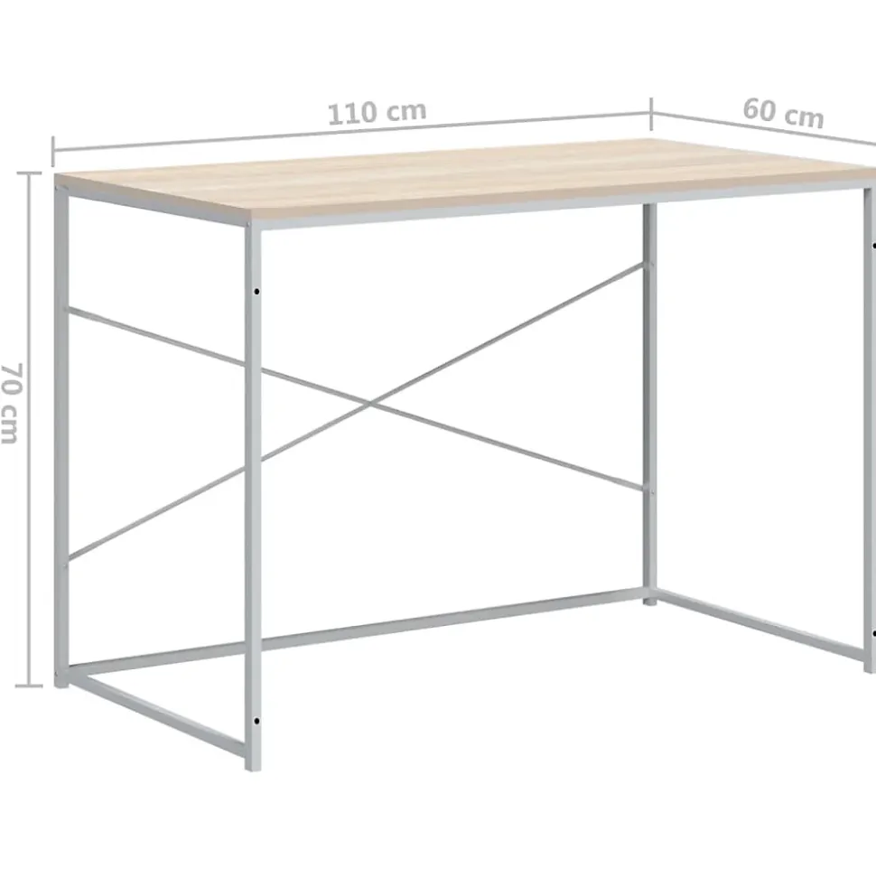 Bureau d'ordinateur Blanc chêne 110x60x70 cm Bois d'ingénierie vidaXL