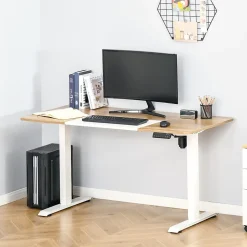 Bureau d'ordinateur, Bureau électrique assis-debout avec Moteur, Réglable en Hauteur, Métal et Blanc, 140 x 70 x 116 cm