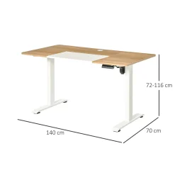 Bureau d'ordinateur, Bureau électrique assis-debout avec Moteur, Réglable en Hauteur, Métal et Blanc, 140 x 70 x 116 cm