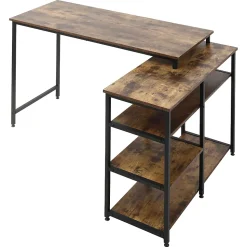 Bureau d'ordinateur d'angle - Bureau PC avec étagère et tiroir, bois et métal, pratique pour maison et bureau, 135x90x79 cm, Noir