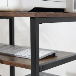 Bureau d'ordinateur d'angle - Bureau PC avec étagère et tiroir, bois et métal, pratique pour maison et bureau, 135x90x79 cm, Noir