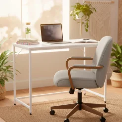 Bureau d'ordinateur moderne, blanc, non pliable
