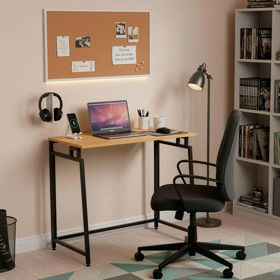 Bureau d'ordinateur pliable 80 cm table de travail compacte aspect bois brun clair