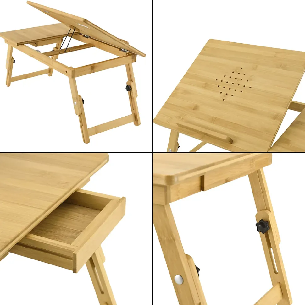 Bureau d'ordinateur portable Trysil Réglable Pliable Naturel en.casa
