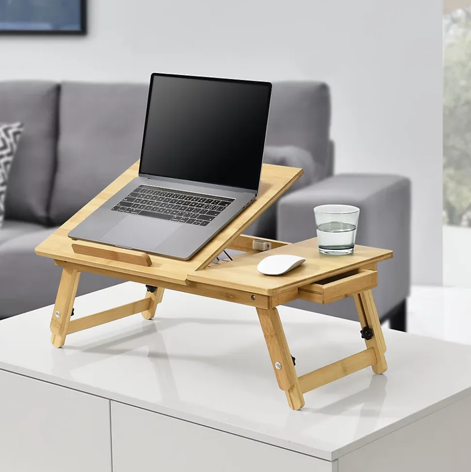Bureau d'ordinateur portable Trysil Réglable Pliable Naturel en.casa