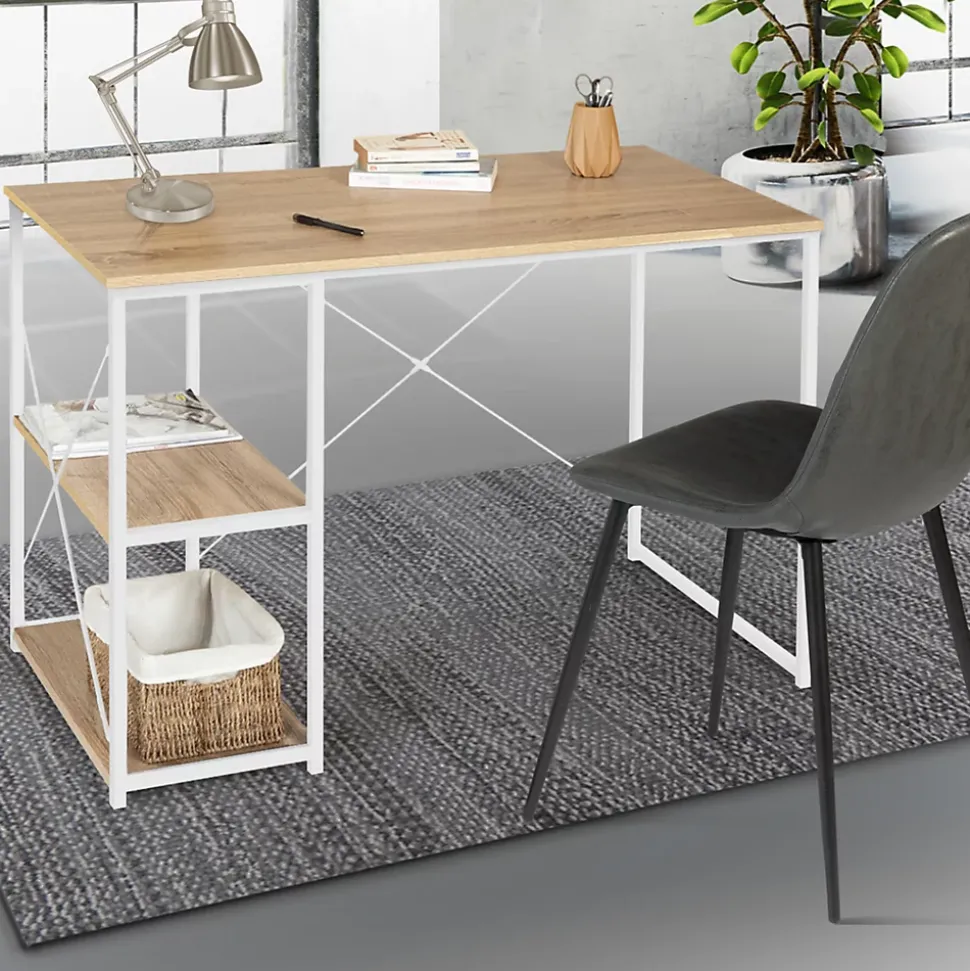 Bureau droit DETROIT design industriel bois et métal blanc