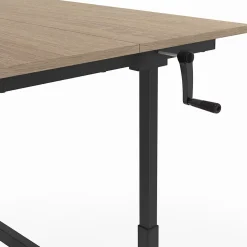 Bureau droit JEANNE assis debout à manivelle hauteur réglable 70 - 120 cm bois façon hêtre et noir