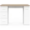 Bureau droit MAE 3 tiroirs et porte placard blanc et bois