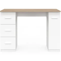 Bureau droit MAE 3 tiroirs et porte placard blanc et bois