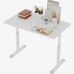 Bureau d'Étude Réglable, Bureau Enfant Adulte Hauteur Ajustable, Métal + Bois, Blanc 100x60x90 cm