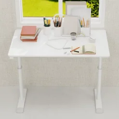 Bureau d'Étude Réglable, Bureau Enfant Adulte Hauteur Ajustable, Métal + Bois, Blanc 100x60x90 cm