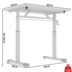 Bureau d'Étude Réglable, Bureau Enfant Adulte Hauteur Ajustable, Métal + Bois, Blanc 100x60x90 cm