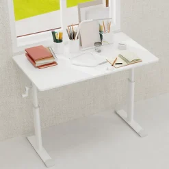 Bureau d'Étude Réglable, Bureau Enfant Adulte Hauteur Ajustable, Métal + Bois, Blanc 100x60x90 cm