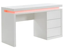 Bureau EMERSON - 3 tiroirs - MDF laqué blanc - LEDs