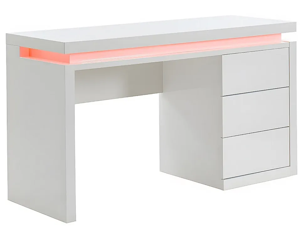 Bureau EMERSON - 3 tiroirs - MDF laqué blanc - LEDs