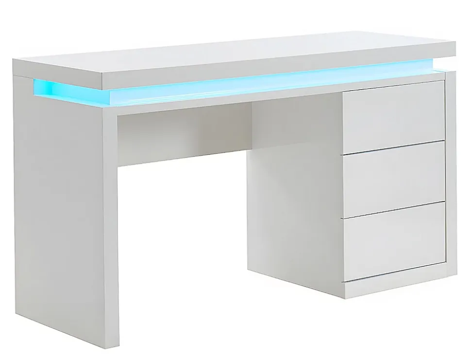 Bureau EMERSON - 3 tiroirs - MDF laqué blanc - LEDs