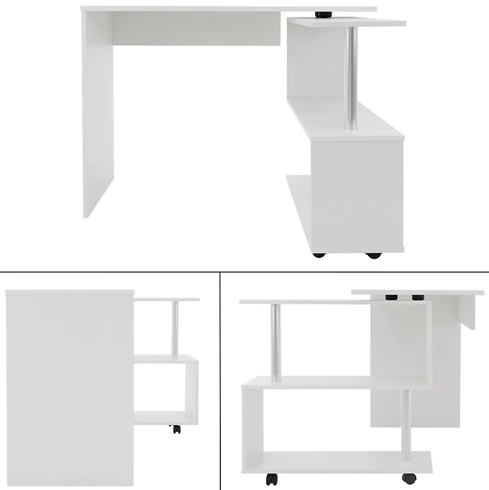 Bureau en angle blanc table de travail pivotant bureau informatique pour PC