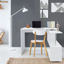 Bureau en angle blanc table de travail pivotant bureau informatique pour PC