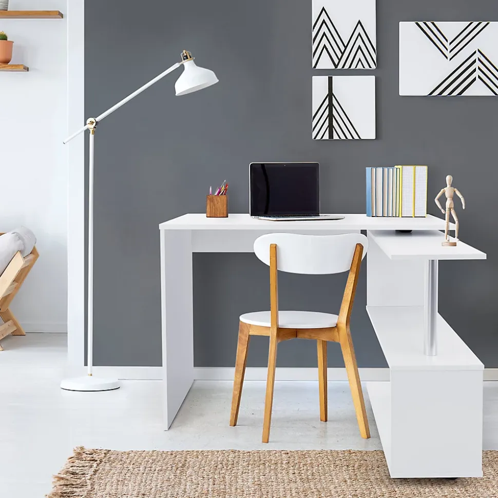 Bureau en angle blanc table de travail pivotant bureau informatique pour PC