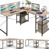 Bureau en Forme de L avec Étagères de Rangement Bureau angle Industriel en Bois de 29 m