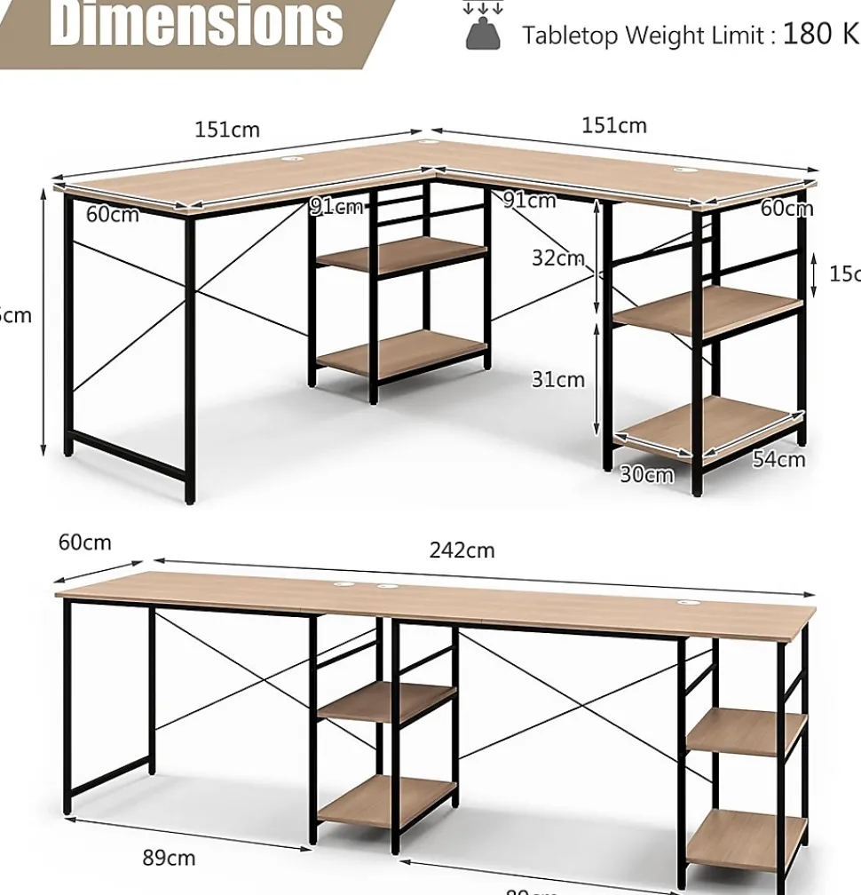 Bureau en Forme de L avec Étagères de Rangement Bureau angle Industriel en Bois de 29 m