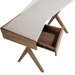 Bureau en Noyer Naturel avec Plateau en MDF Gris et Tiroir de Rangement