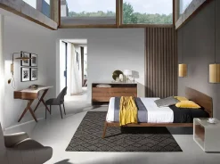 Bureau en Noyer Naturel avec Plateau en MDF Gris et Tiroir de Rangement
