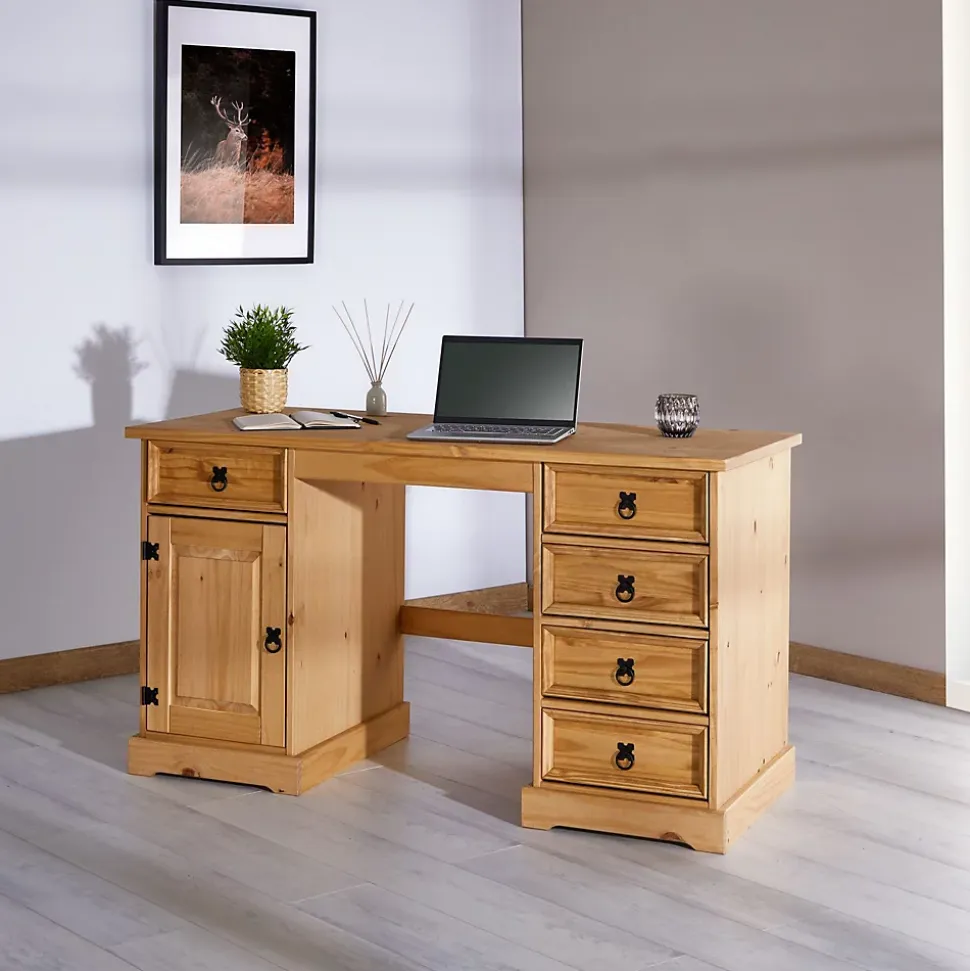 Bureau en pin TEQUILA style mexicain, finition cirée