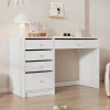 Bureau Enfant - Bureau Ado avec 5 Tiroirs et Rangement, Coiffeuse Bureau MDF, Blanc, 120x45x74 cm