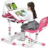 Bureau Enfant avec Chaise Hauteurs Réglables Lampe de Direction Ajustable