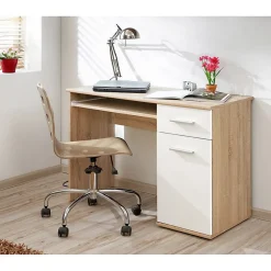 Bureau enfant DENVER Avec tiroir, porte et étagère coulissante Chene et blanc design