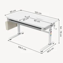 Bureau enfant réglable en hauteur Kuosa 120 x 60 cm gris blanc en.casa